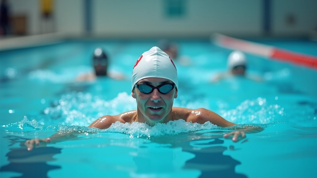 Active adult swimmers in pool lanes