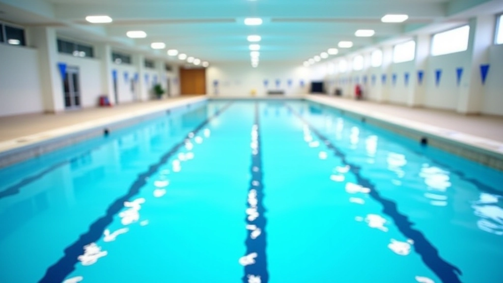 Structured lap swimming pool with clear lane markings during daytime hours