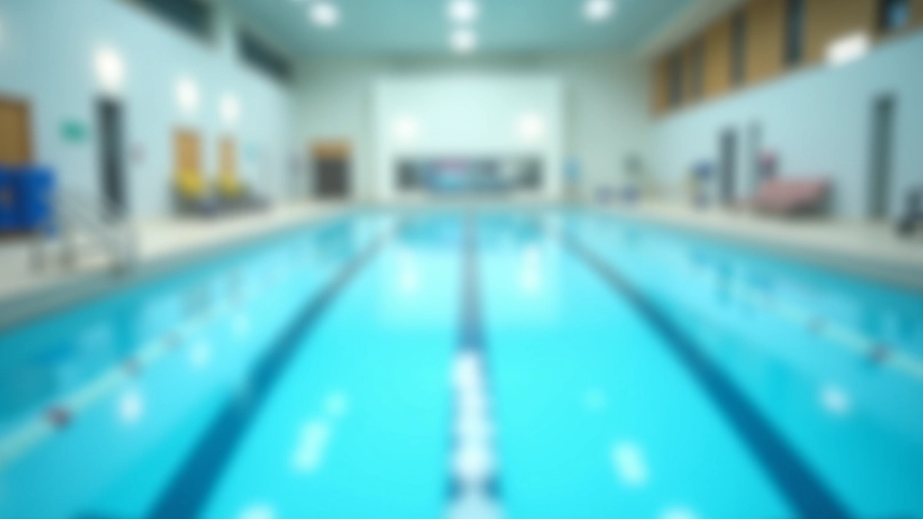 Indoor therapeutic pool facility with multiple lap lanes, warm water temperature, and accessible entry ramps for rehabilitation participants