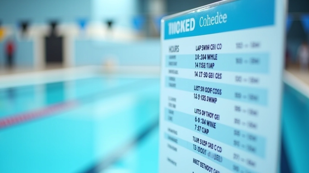 Close-up of pool schedule board with clear time slots and lap swimming designations
